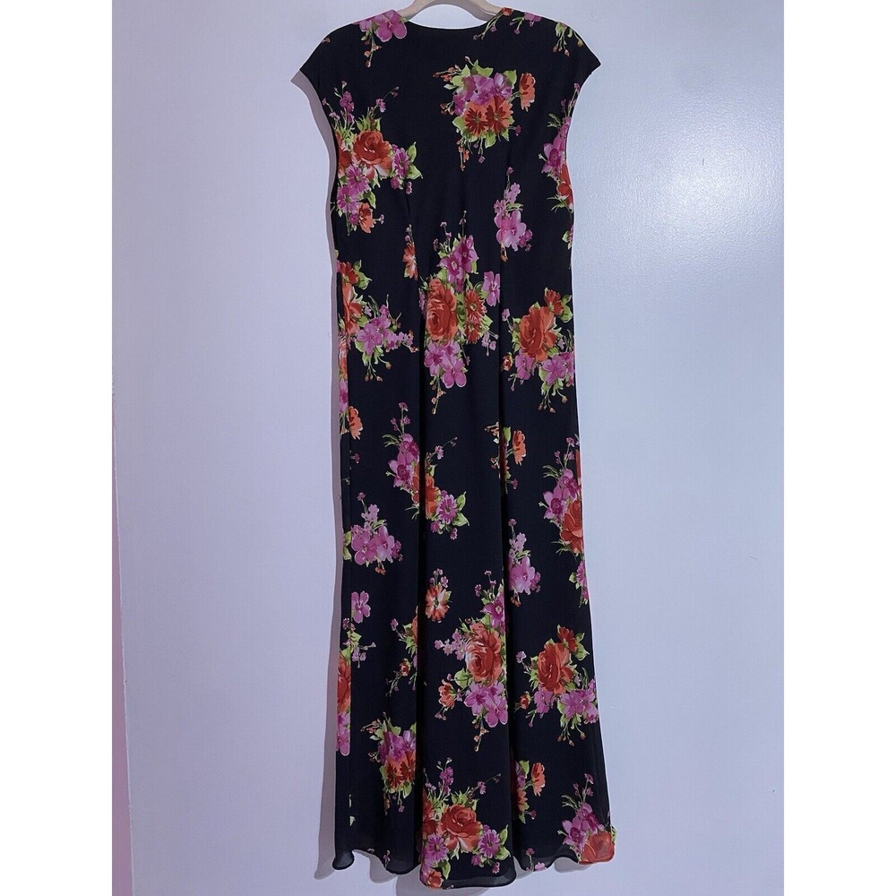 Vintage Ronni Nicole Dress 14 Black Floral Maxi Dainty Romantic Classy Modest - Picture 2 of 9